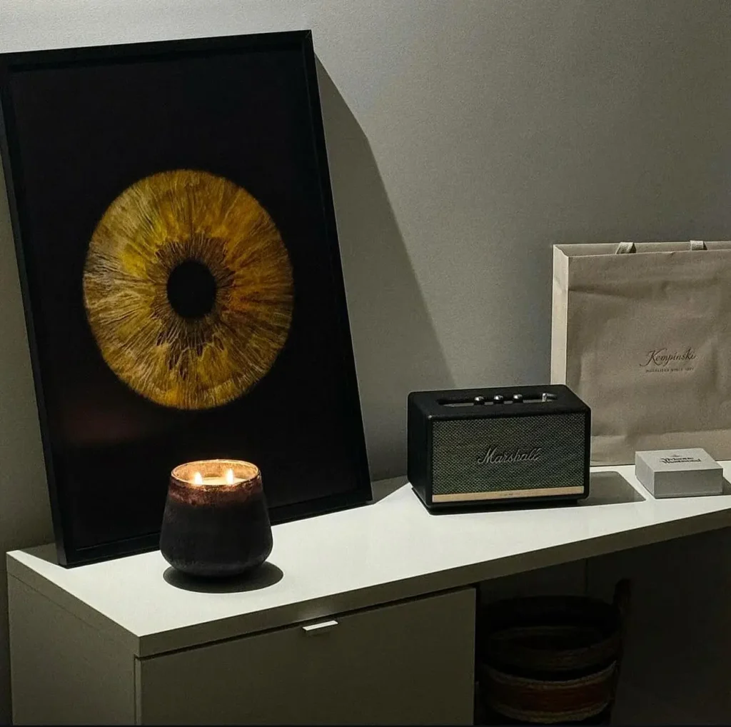 A canvas with a print of an iris standing on a table